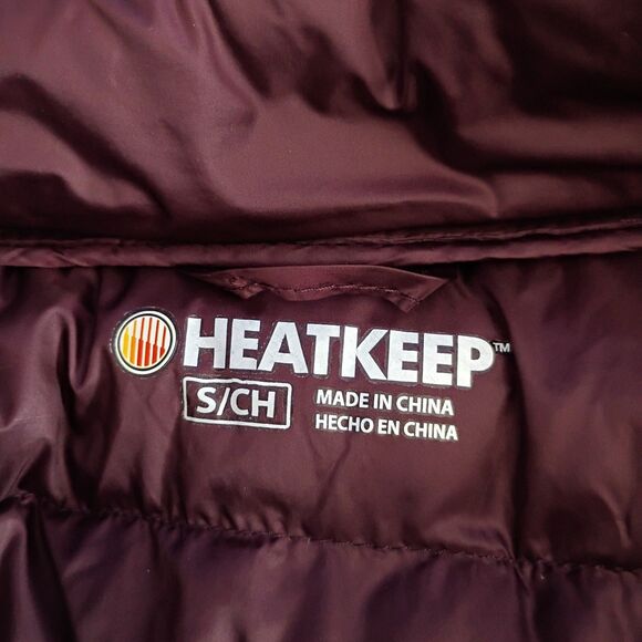 Heatkeep Burgundy Purple Down Puffer Jacket Winter Coat Removable Hood S - Picture 4 of 7
